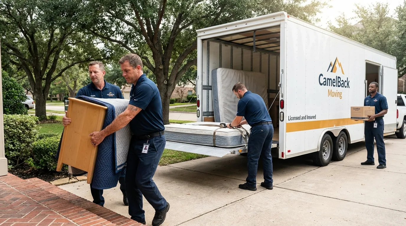 Crew loading residential truck for cross-state move from Oakley, KS